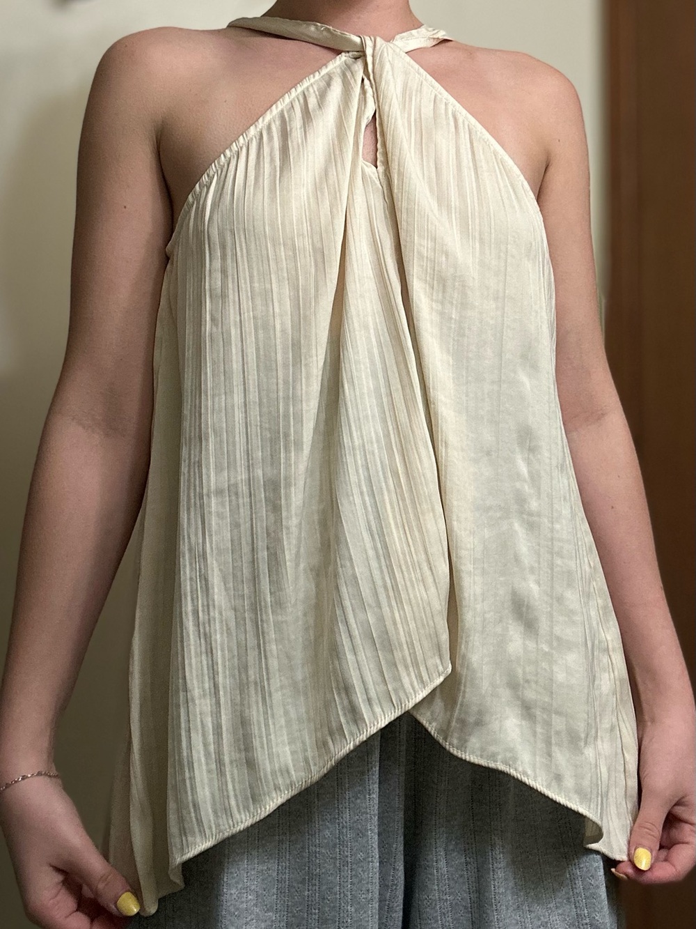 Old Navy Cream Pleated Halter Neck Top